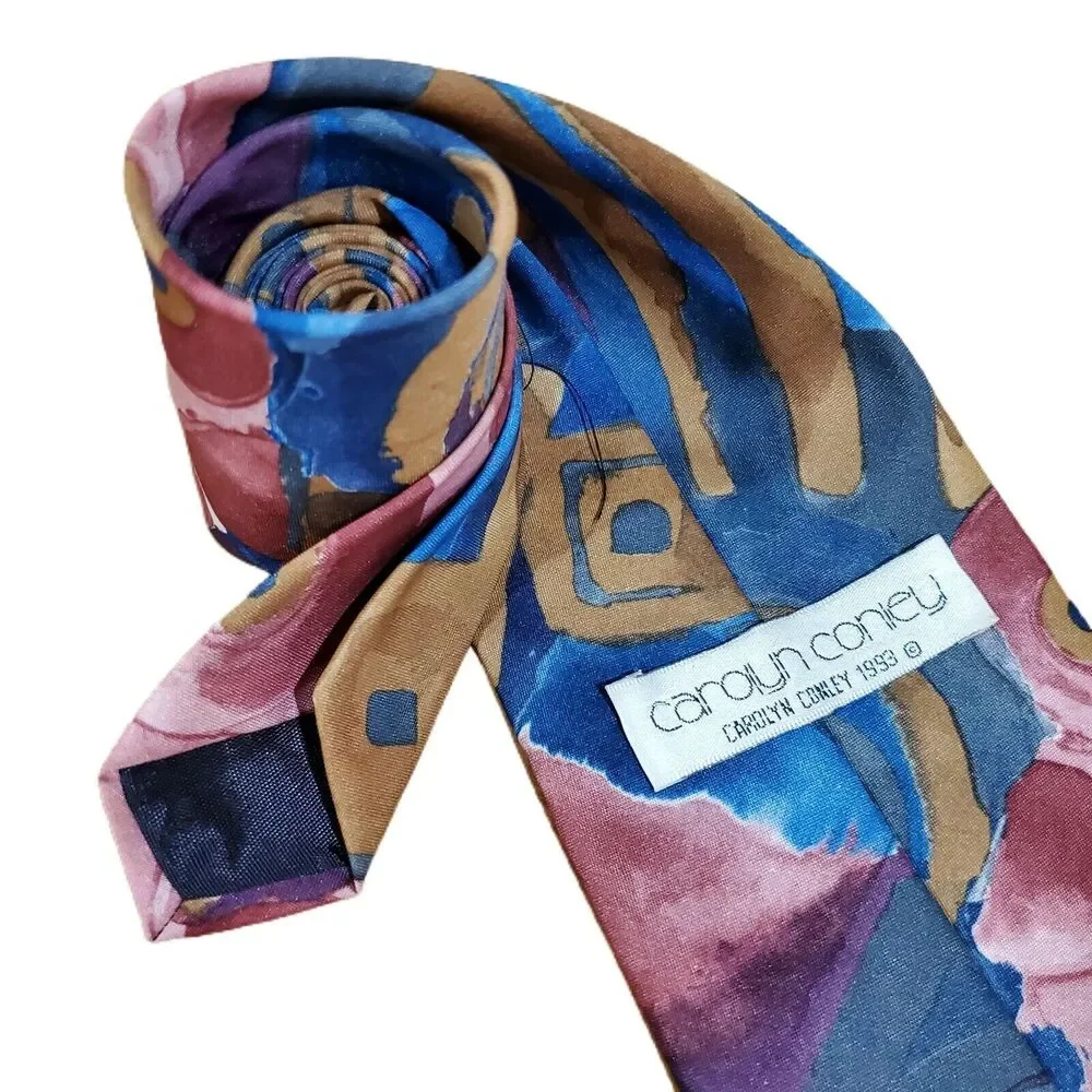 VTG Mens Artsy Tie 90s Watercolor Art Teacher Abstract Geometric Bold‎ Statement
